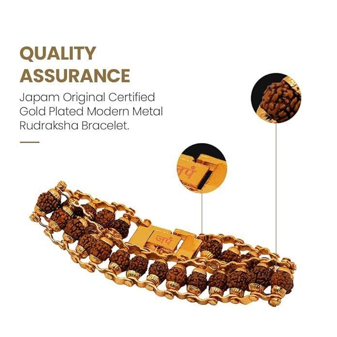 Genuine Paanch Mukhi Modern Rudraksha Bracelet With Gold Plating