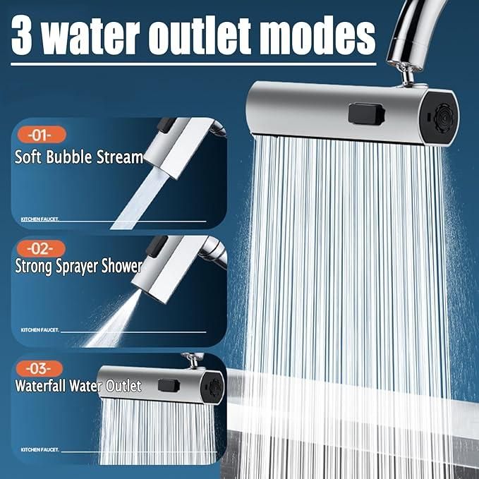 3 in 1 Waterfall Kitchen Faucet, Touch Faucet, Extender for Kitchen Sink 360 degrees