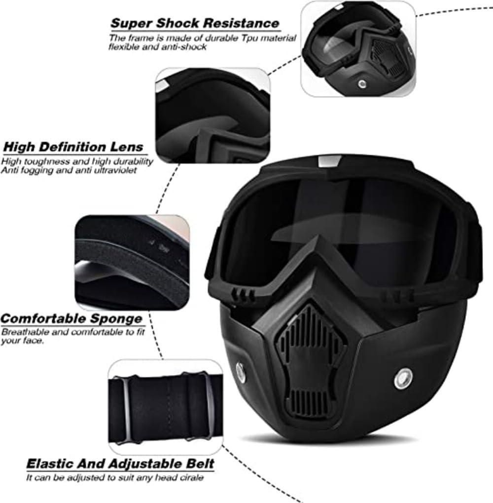 Goggle Mask Anti Scratch UV Protective Open Face & Eyewear Windproof Dirt Shield with Adjustable Strap