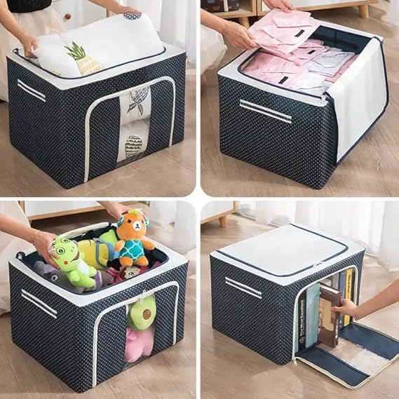 Large Capacity Clothes Storage Box – 66L Foldable Steel Frame Clothes Organizer