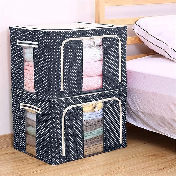 Large Capacity Clothes Storage Box – 66L Foldable Steel Frame Clothes Organizer